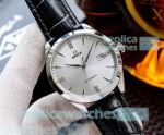 Best Quality Copy Omega White Face Black Leather Strap Men's Automatic Watch